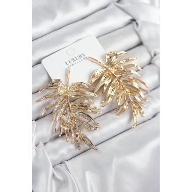 Pirinç Yaprak Model Gold Renk Kadın Küpe
