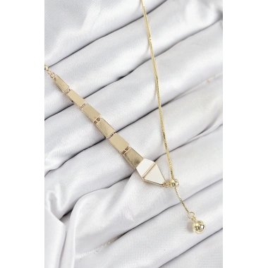 Pirinç Yılan Model Gold Renk Asansörlü Kadın Kolye