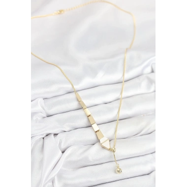 Pirinç Yılan Model Gold Renk Asansörlü Kadın Kolye