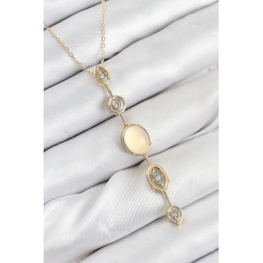 Pirinç Zincir Sarı Gold Renk Zirkon Taşlı Y Kolye