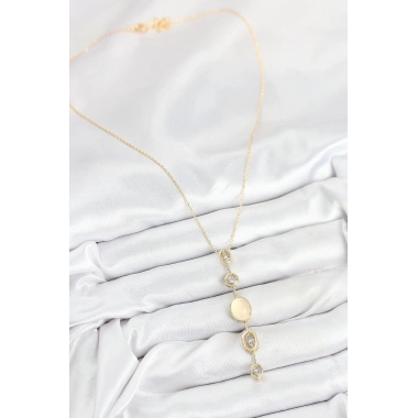 Pirinç Zincir Sarı Gold Renk Zirkon Taşlı Y Kolye