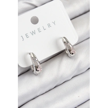 Pirinç Zirkon Taş Desenli Model Gümüş Renk Kadın Küpe