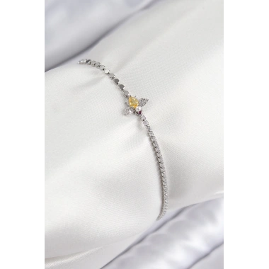 Pirinç Zirkon Taşlı Arı Model Ezme Zincir Gümüş Renk Kadın Bileklik