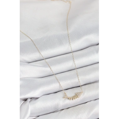 Pirinç Zirkon Taşlı Balık Kılçığı Model Gold Renk Kadın Kolye