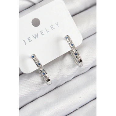 Pirinç Zirkon Taşlı Çiçek Desenli Model Gümüş Renk Kadın Küpe