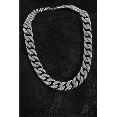 Pirinç Zirkon Taşlı Cuba Gurmet Model Gümüş Renk Erkek Kolye