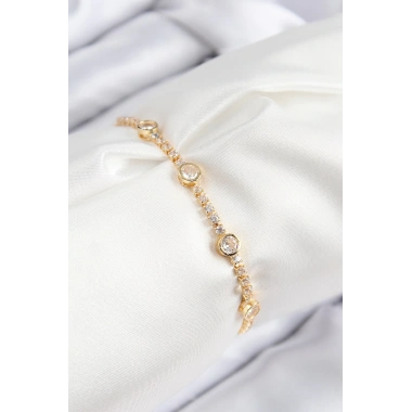Pirinç Zirkon Taşlı Daire Model Gold Renk Asansörlü Kadın Bileklik