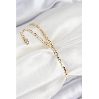 Pirinç Zirkon Taşlı Damla Model Ezme Zincir Gold Renk Kadın Bileklik
