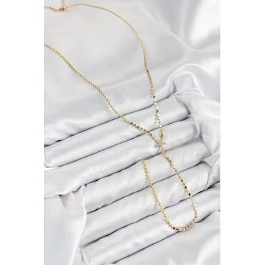 Pirinç Zirkon Taşlı Ezme Zincirli Deniz Yıldızı Model Gold Renk Y Kolye