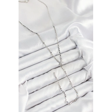 Pirinç Zirkon Taşlı Ezme Zincirli Deniz Yıldızı Model Gümüş Renk Y Kolye