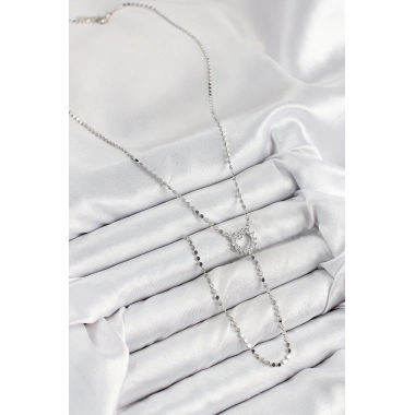 Pirinç Zirkon Taşlı Ezme Zincirli Kalp Model Gümüş Renk Y Kolye