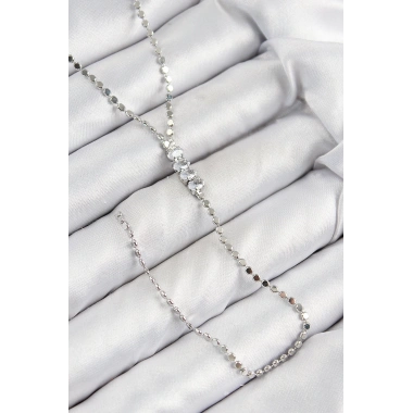 Pirinç Zirkon Taşlı Ezme Zincirli Model Gümüş Renk Y Kolye