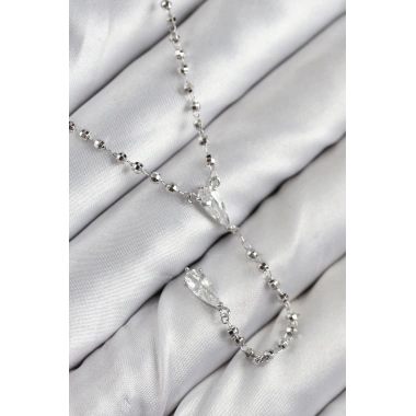 Pirinç Zirkon Taşlı Gümüş Renk Kadın Y Kolye