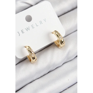 Pirinç Zirkon Taşlı Halka Model Gold Renk Kadın Küpe