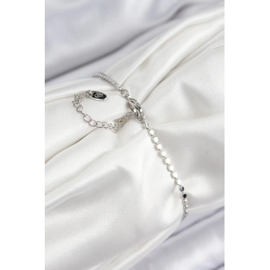 Pirinç Zirkon Taşlı Kalp Model Ezme Zincir Gümüş Renk Kadın Bileklik