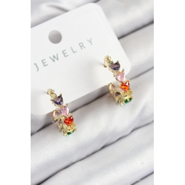 Pirinç Zirkon Taşlı Kalp Model Gold Renk Kadın Küpe