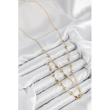 Pirinç Zirkon Taşlı Kalp Model Gold Renk Y Kolye
