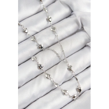 Pirinç Zirkon Taşlı Kalp Model Gümüş Renk Y Kolye