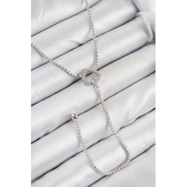 Pirinç Zirkon Taşlı Kalp Model Gümüş Renk  Y Kolye