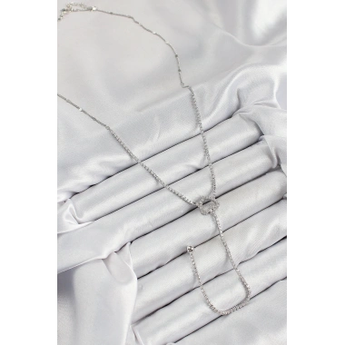 Pirinç Zirkon Taşlı Kalp Model Gümüş Renk  Y Kolye