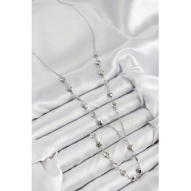 Pirinç Zirkon Taşlı Kalp Model Gümüş Renk Y Kolye