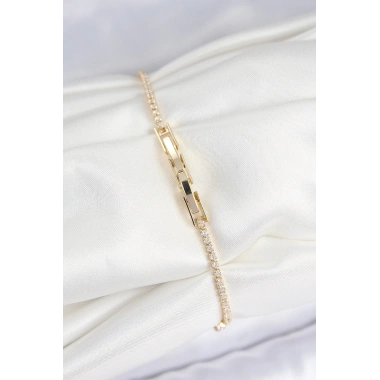 Pirinç Zirkon Taşlı Kare Model Gold Renk Kadın Bilekilk