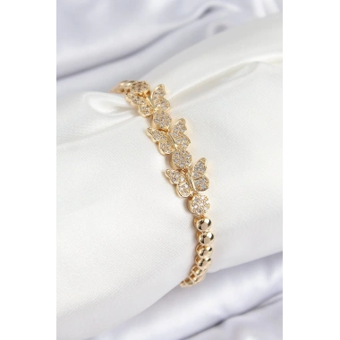Pirinç Zirkon Taşlı Kelebek Model Gold Renk Kadın Bileklik