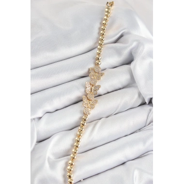 Pirinç Zirkon Taşlı Kelebek Model Gold Renk Kadın Bileklik