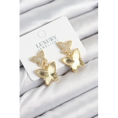 Pirinç Zirkon Taşlı Kelebek Model Gold Renk Kadın Küpe