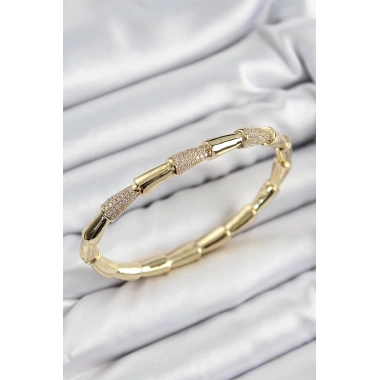 Pirinç Zirkon Taşlı Kemik Model Gold Renk Vip Kadın Bileklik
