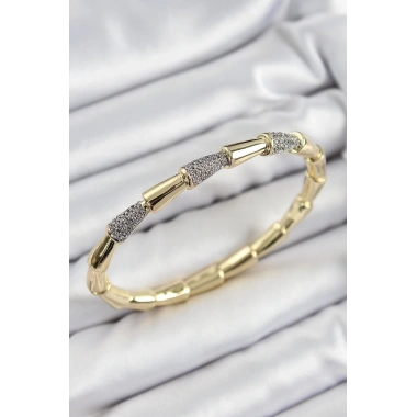 Pirinç Zirkon Taşlı Kemik Model Gold Renk Vip Kadın Bileklik