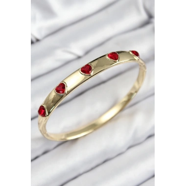 Pirinç Zirkon Taşlı Kırmızı Kalp Model Gold Renk Kadın Kelepçe