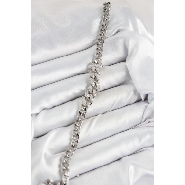 Pirinç Zirkon Taşlı Küba Zincir Model Gümüş Renk Kadın Bileklik