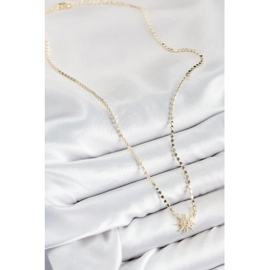 Pirinç Zirkon Taşlı Kutup Yıldızı Model Ezme Zincir Gold Renk Kadın Kolye