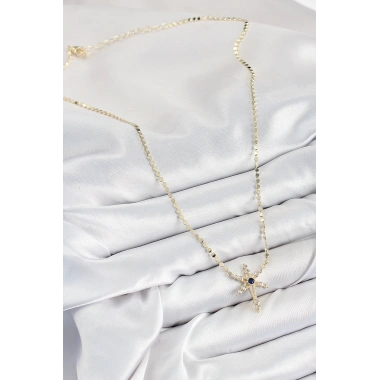 Pirinç Zirkon Taşlı Kutup Yıldızı Model Ezme Zincir Gold Renk Kadın Kolye