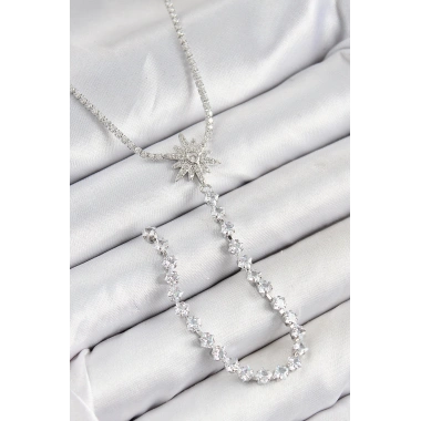 Pirinç Zirkon Taşlı Kutup Yıldızı Model Gold Renk Y Kolye