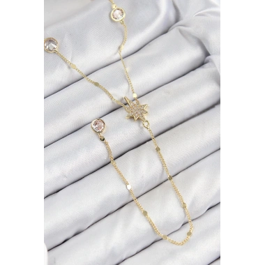 Pirinç Zirkon Taşlı Kutup Yıldızı Model Gold Renk Y Kolye