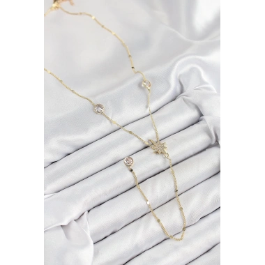 Pirinç Zirkon Taşlı Kutup Yıldızı Model Gold Renk Y Kolye