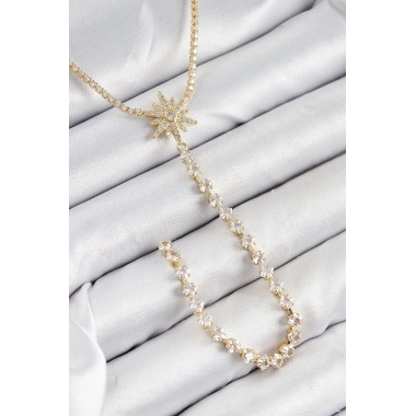 Pirinç Zirkon Taşlı Kutup Yıldızı Model Gümüş Renk Y Kolye