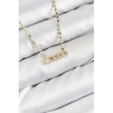 Pirinç Zirkon Taşlı Messika Model Ezme Zincir Gold Renk Kadın Kolye