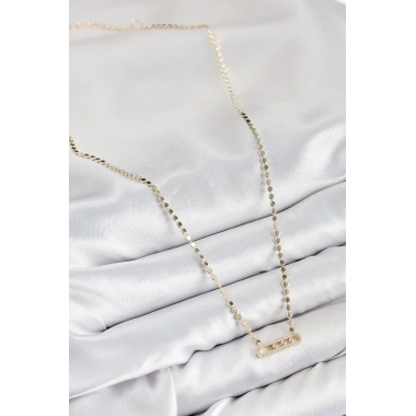 Pirinç Zirkon Taşlı Messika Model Ezme Zincir Gold Renk Kadın Kolye