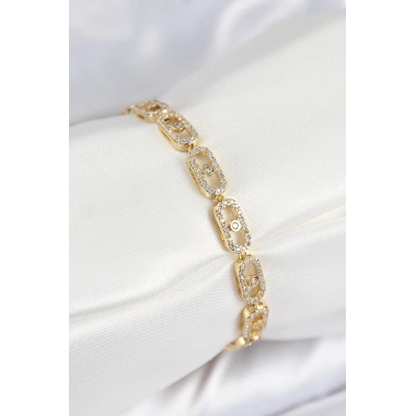 Pirinç Zirkon Taşlı Messika Model Gold Renk VIP Seri Kadın Bileklik