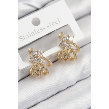 Pirinç Zirkon Taşlı Model Gold Renk Kadın Küpe