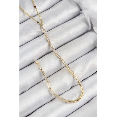 Pirinç Zirkon Taşlı Model Gold Renk Y Kolye