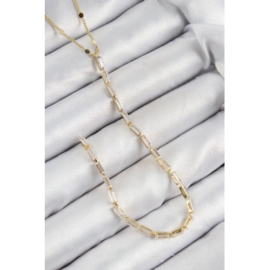Pirinç Zirkon Taşlı Model Gold Renk Y Kolye