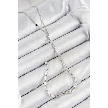 Pirinç Zirkon Taşlı Model Gümüş Renk Y Kolye