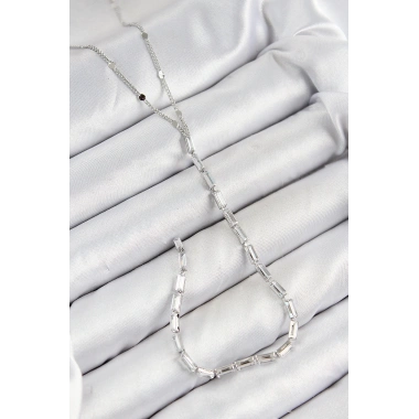 Pirinç Zirkon Taşlı Model Gümüş Renk Y Kolye