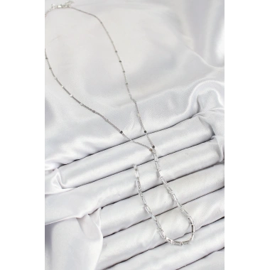 Pirinç Zirkon Taşlı Model Gümüş Renk Y Kolye