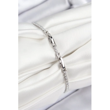 Pirinç Zirkon Taşlı Nazar Model Gümüş Renk Kadın Bileklik