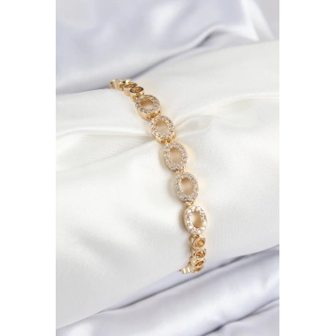 Pirinç Zirkon Taşlı Oval Model Gold Renk Kadın Bileklik
